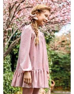 Vestido niña en terciopelo glitter color Rosa