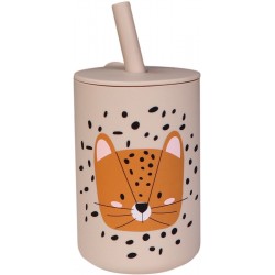 Vaso de silicona con pajita Leopard color Sand