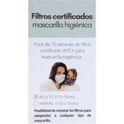 Pack 15 filtros certificados mascarilla adulto