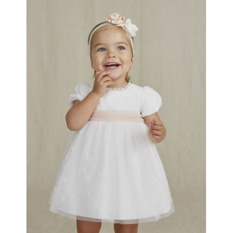 Vestido bebé flores flocadas color Blanco
