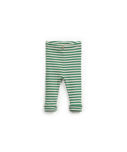 Legging rayas verdes y beige con botón